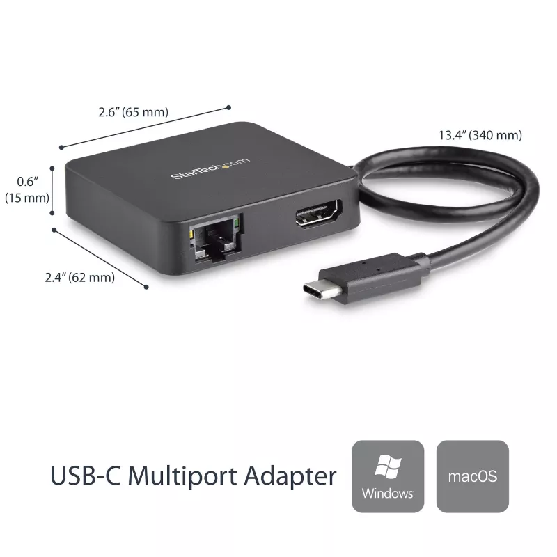 StarTech.com Adaptador multipuerto USB-C - Mini dock USB-C portátil con vídeo 4K-HDMI - Gigabit Ethernet, hub USB 3.0 (1x USB-A, 1x USB-C) - Adaptador multipuerto USB Type-C - Compatible con Thunderbolt 3