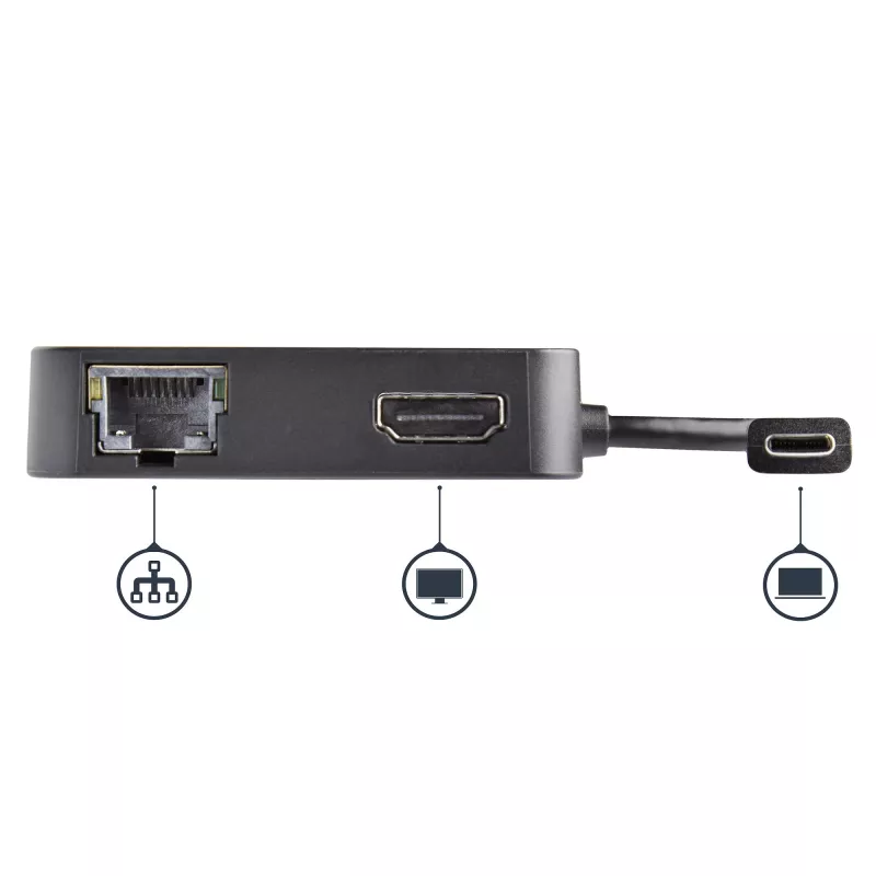 StarTech.com Adaptador multipuerto USB-C - Mini dock USB-C portátil con vídeo 4K-HDMI - Gigabit Ethernet, hub USB 3.0 (1x USB-A, 1x USB-C) - Adaptador multipuerto USB Type-C - Compatible con Thunderbolt 3