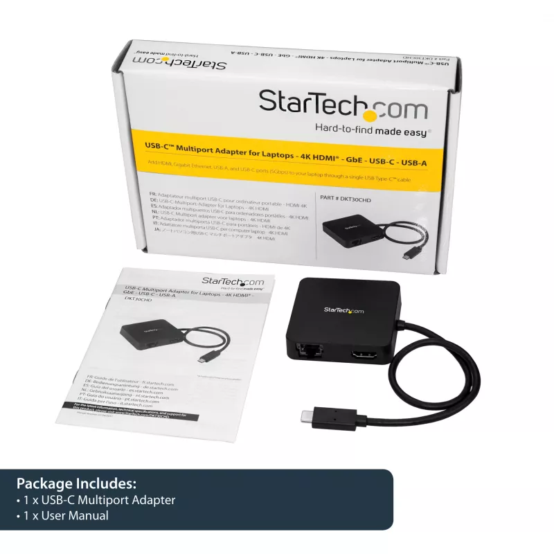 StarTech.com Adaptador multipuerto USB-C - Mini dock USB-C portátil con vídeo 4K-HDMI - Gigabit Ethernet, hub USB 3.0 (1x USB-A, 1x USB-C) - Adaptador multipuerto USB Type-C - Compatible con Thunderbolt 3
