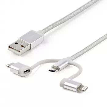StarTech.com Cable de carga múltiple USB de 1 m – USB a Micro-USB o USB-C o Lightning para iPhone/iPad/iPod/Android – certificado Apple MFi – cargador USB 3 en 1 – trenzado