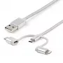 StarTech.com Cable de carga múltiple USB de 1 m – USB a Micro-USB o USB-C o Lightning para iPhone/iPad/iPod/Android – certificado Apple MFi – cargador USB 3 en 1 – trenzado