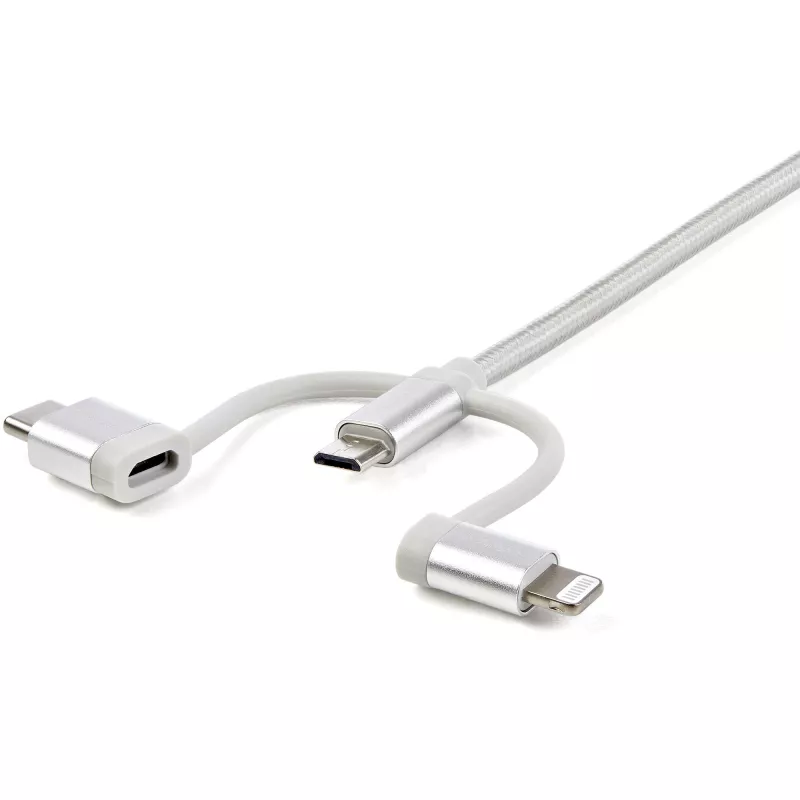 StarTech.com Cable de carga múltiple USB de 1 m – USB a Micro-USB o USB-C o Lightning para iPhone/iPad/iPod/Android – certificado Apple MFi – cargador USB 3 en 1 – trenzado