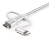 StarTech.com Cable de carga múltiple USB de 1 m – USB a Micro-USB o USB-C o Lightning para iPhone/iPad/iPod/Android – certificado Apple MFi – cargador USB 3 en 1 – trenzado