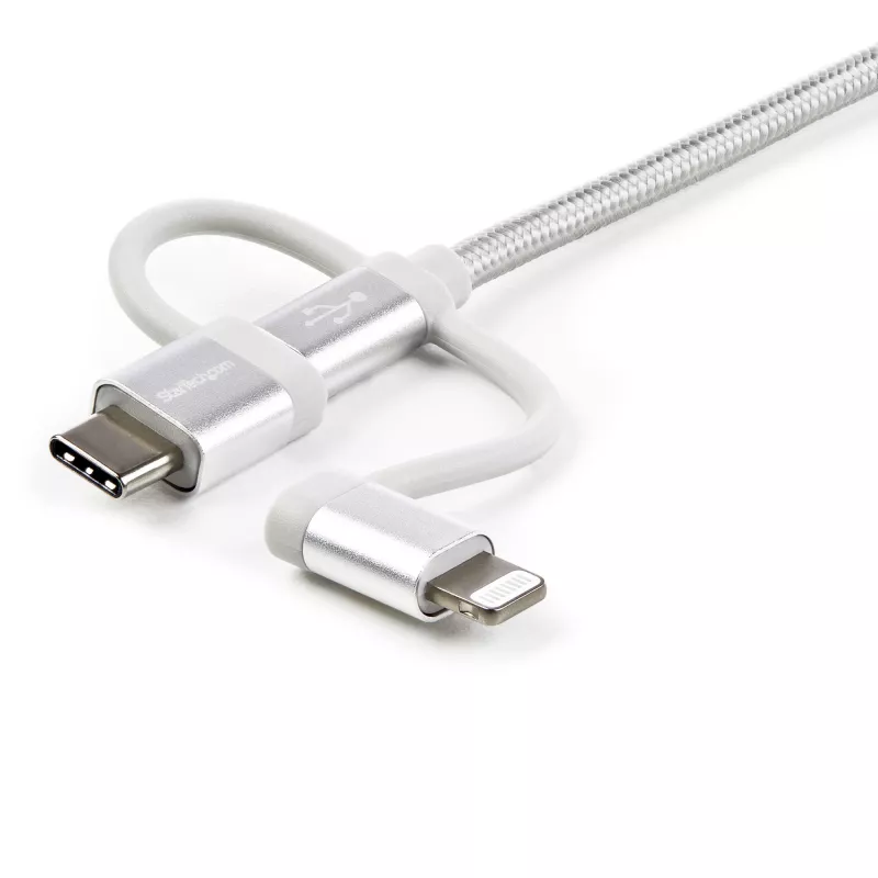 StarTech.com Cable de carga múltiple USB de 1 m – USB a Micro-USB o USB-C o Lightning para iPhone/iPad/iPod/Android – certificado Apple MFi – cargador USB 3 en 1 – trenzado