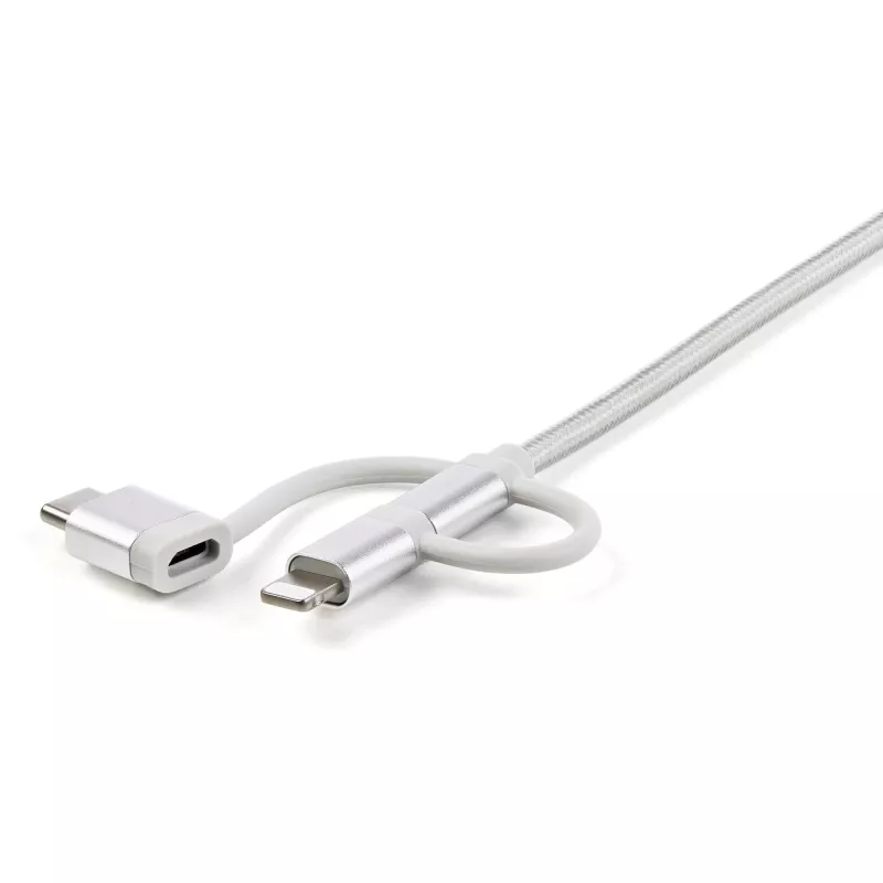 StarTech.com Cable de carga múltiple USB de 1 m – USB a Micro-USB o USB-C o Lightning para iPhone/iPad/iPod/Android – certificado Apple MFi – cargador USB 3 en 1 – trenzado