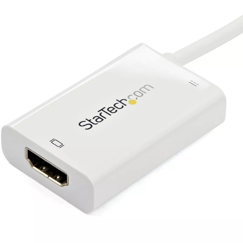 StarTech.com Adaptador USB-C a HDMI 2.0 con Power Delivery - Convertidor de vídeo USB Type-C a HDMI Display 4K 60Hz - Puerto de carga de paso 60W PD - Compatible con Thunderbolt 3 - Blanco
