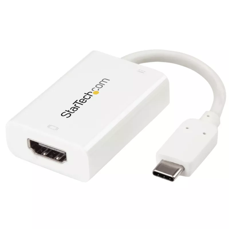 StarTech.com Adaptador USB-C a HDMI 2.0 con Power Delivery - Convertidor de vídeo USB Type-C a HDMI Display 4K 60Hz - Puerto de carga de paso 60W PD - Compatible con Thunderbolt 3 - Blanco