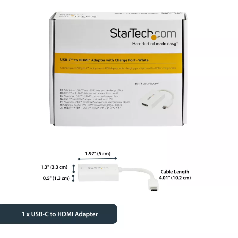 StarTech.com Adaptador USB-C a HDMI 2.0 con Power Delivery - Convertidor de vídeo USB Type-C a HDMI Display 4K 60Hz - Puerto de carga de paso 60W PD - Compatible con Thunderbolt 3 - Blanco