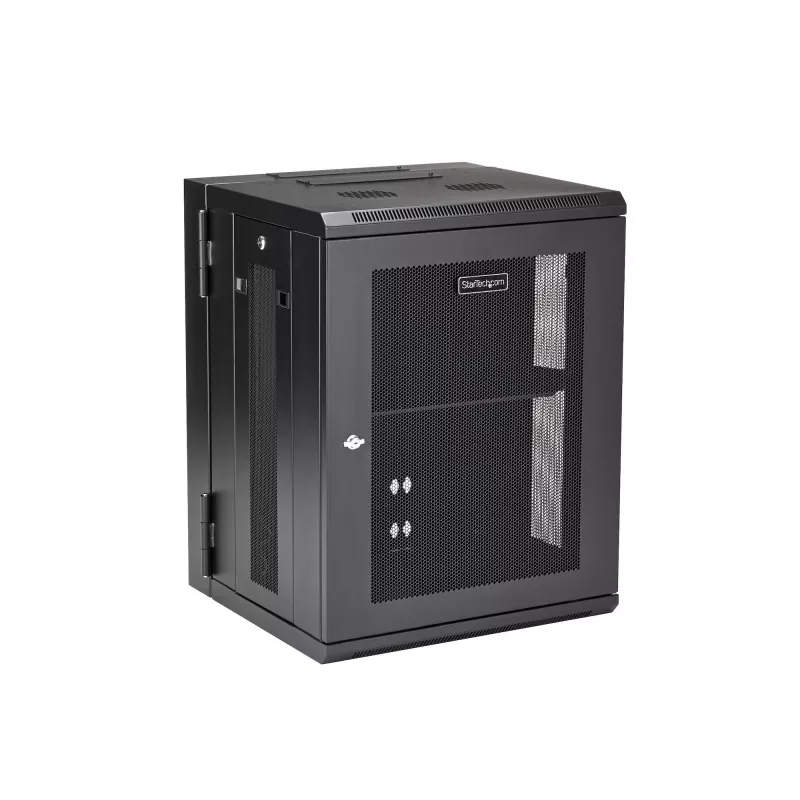 StarTech.com Armario de red de montaje en pared 4 postes 15U con bandeja 1U, rack de servidor plegable de 19