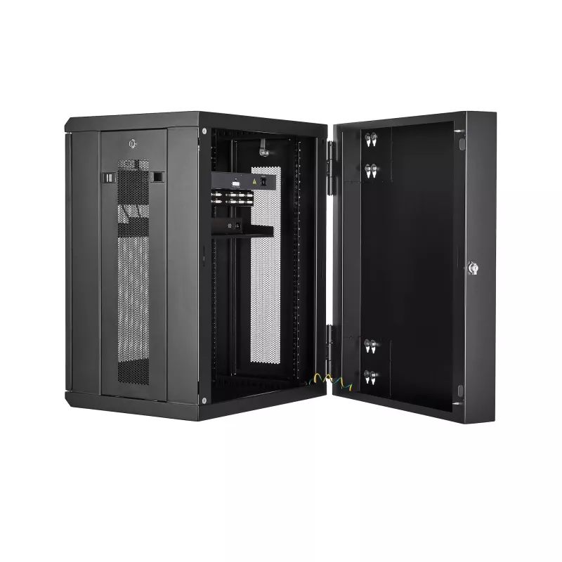 StarTech.com Armario de red de montaje en pared 4 postes 15U con bandeja 1U, rack de servidor plegable de 19