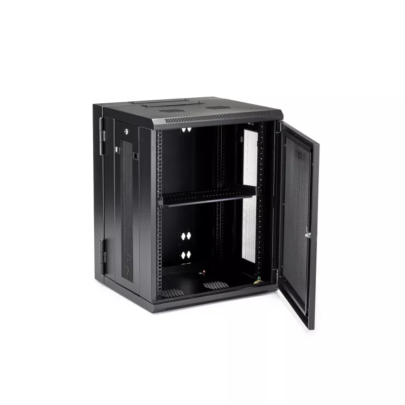 StarTech.com Armario de red de montaje en pared 4 postes 15U con bandeja 1U, rack de servidor plegable de 19
