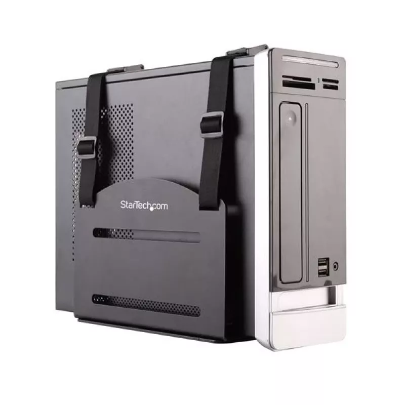 StarTech.com Soporte para CPU – soporte de pared ajustable para ordenador, soporte de pared para CPU, universal, 10 kg, negro, acero, vertical
