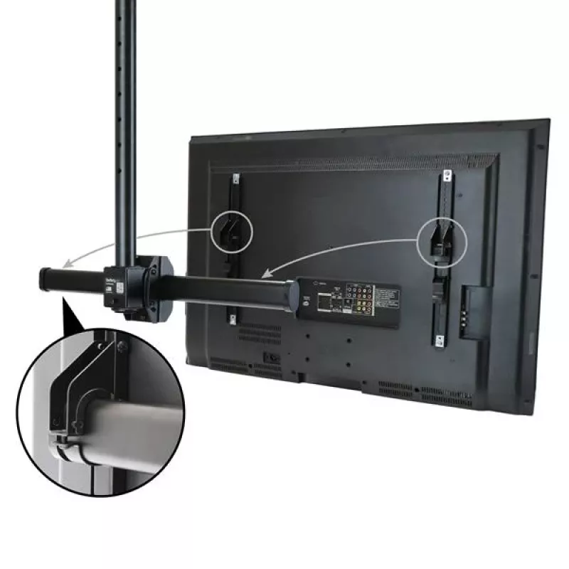 StarTech.com Soporte de techo para TV – soporte colgante universal totalmente articulado para una pantalla con mástil telescópico corto ajustable – inclinación/giro – soporte VESA para pantallas de 32–75