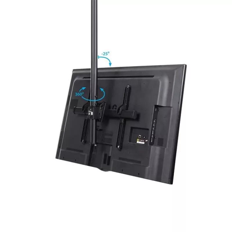StarTech.com Soporte de techo para TV – soporte colgante universal totalmente articulado para una pantalla con mástil telescópico corto ajustable – inclinación/giro – soporte VESA para pantallas de 32–75