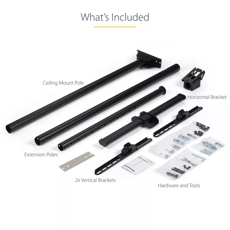 StarTech.com Soporte de techo para TV – soporte colgante universal totalmente articulado para una pantalla con mástil telescópico largo ajustable – inclinación/giro – soporte VESA para pantallas de 32