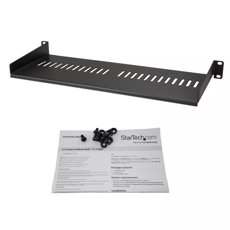 StarTech.com Bandeja de rack de servidor 1U – bandeja de montaje en rack ventilada universal para rack y armario de red de 19