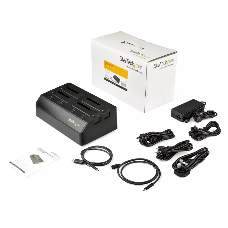 StarTech.com Docking station para discos duros USB a SATA de 4 bahías, USB 10Gbps, dock externo para SSD/HDD de 2,5