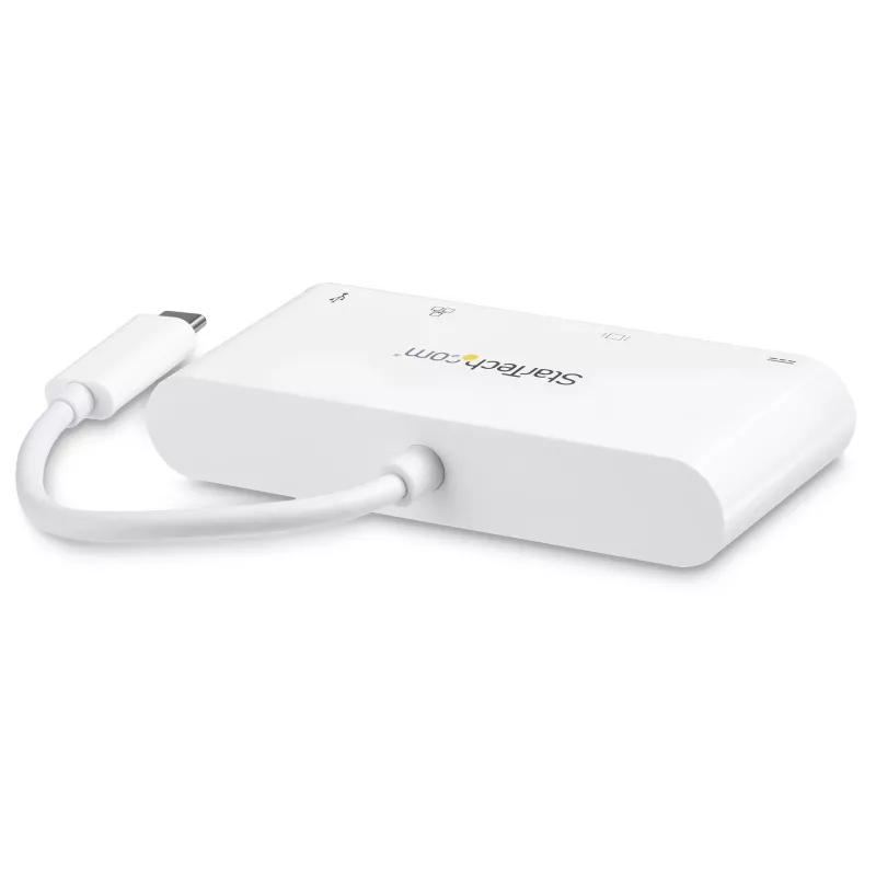 StarTech.com Adaptador multipuerto USB-C – adaptador de vídeo USB-C a DVI-D (digital) con carga pasante Power Delivery de 60 W, GbE, USB-A – mini docking station portátil para portátiles USB Type-C/Thunderbolt 3