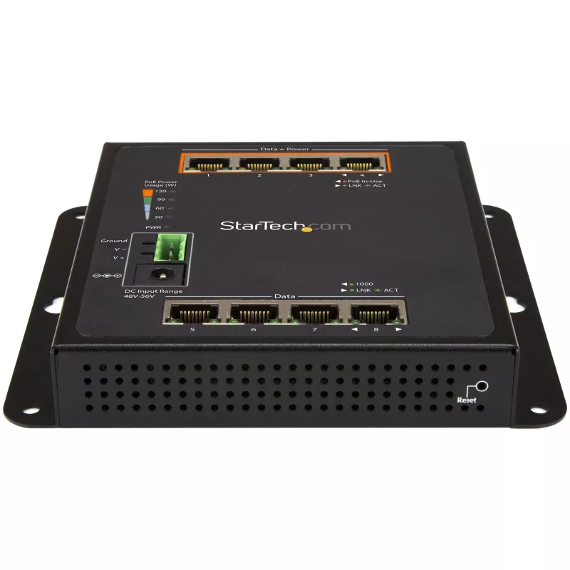 StarTech.com Switch PoE Gigabit industrial de 8 puertos – 4 x PoE+ 30W – Power Over Ethernet – switch gestionado GbE Layer/L2 reforzado – switch de red Gigabit robusto de alto rendimiento IP-30/-40 °C a +75 °C – TAA