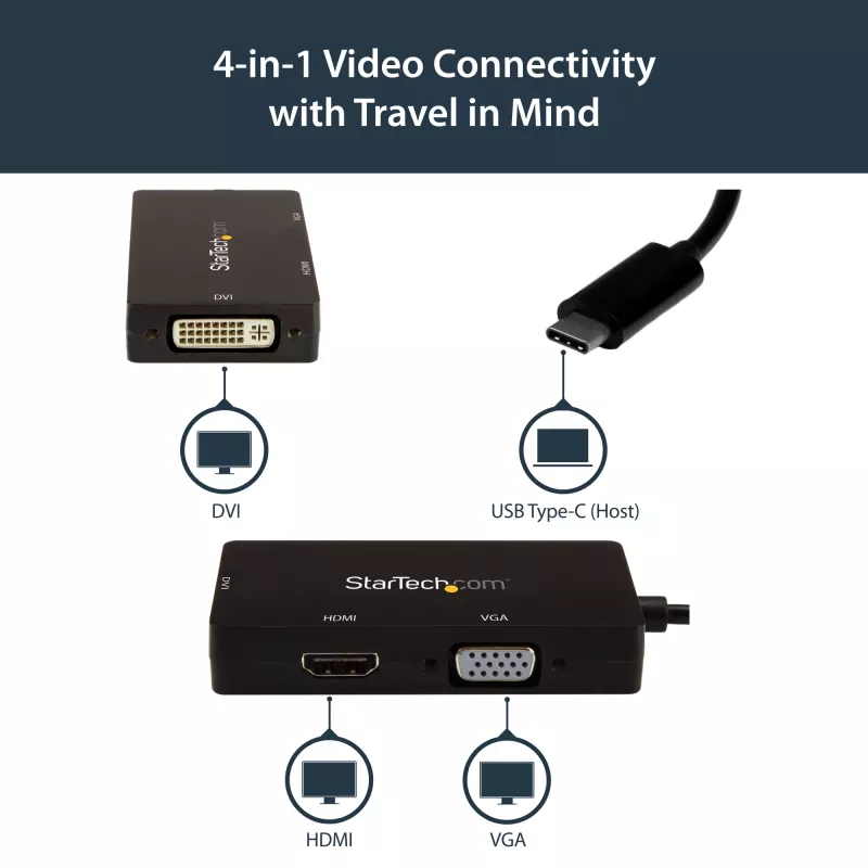 StarTech.com Adaptador de vídeo multipuerto USB-C – 3 en 1 – 4K 30 Hz – negro