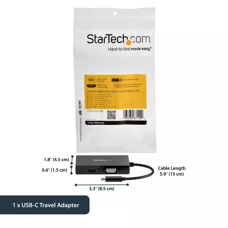 StarTech.com Adaptador de vídeo multipuerto USB-C – 3 en 1 – 4K 30 Hz – negro