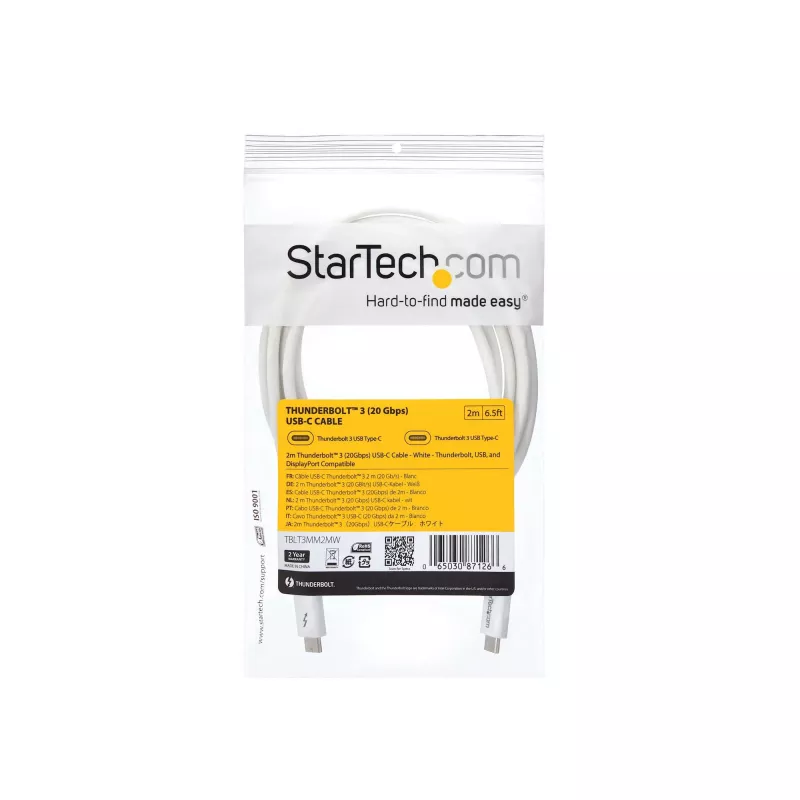 StarTech.com Cable Thunderbolt 3 – 20Gbps – 2 m – blanco – compatible con Thunderbolt, USB y DisplayPort