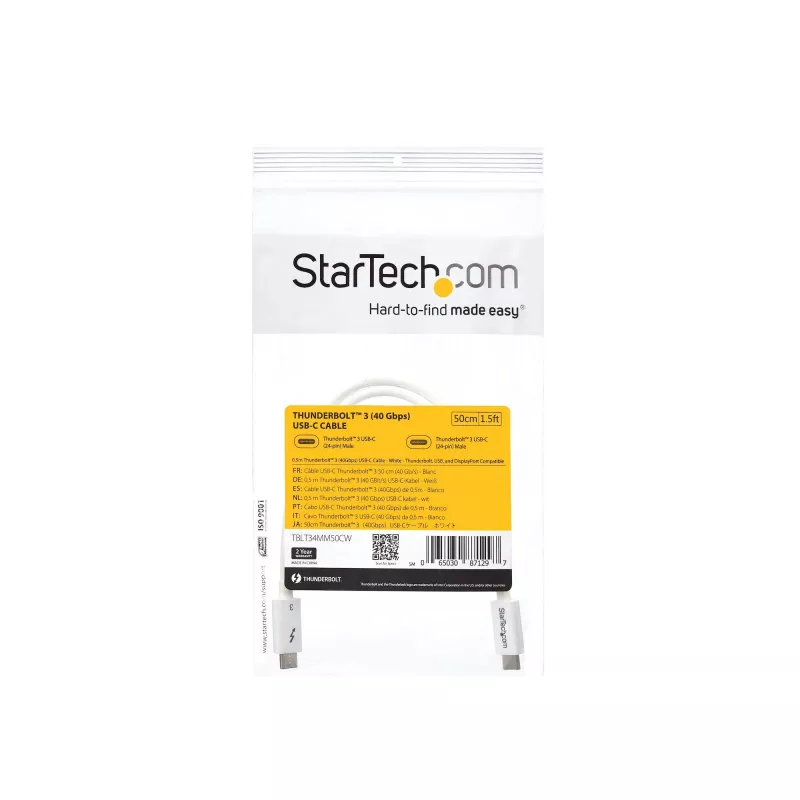 StarTech.com Cable Thunderbolt 3 – 40 Gbit/s – 0,5 m – blanco – compatible con Thunderbolt, USB y DisplayPort
