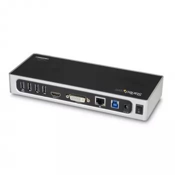 StarTech.com Docking station USB 3.0 – docking station para portátil de doble monitor con vídeo HDMI y DVI/VGA – hub USB 3.1 Gen 1 5Gbps de 6 puertos, GbE, audio – dock universal Type-A – Windows y Mac