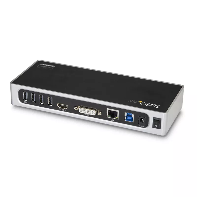 StarTech.com Docking station USB 3.0 – docking station para portátil de doble monitor con vídeo HDMI y DVI/VGA – hub USB 3.1 Gen 1 5Gbps de 6 puertos, GbE, audio – dock universal Type-A – Windows y Mac