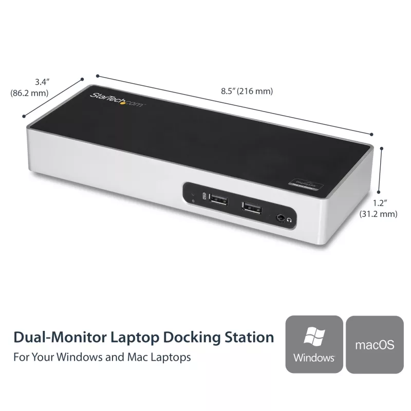StarTech.com Docking station USB 3.0 – docking station para portátil de doble monitor con vídeo HDMI y DVI/VGA – hub USB 3.1 Gen 1 5Gbps de 6 puertos, GbE, audio – dock universal Type-A – Windows y Mac