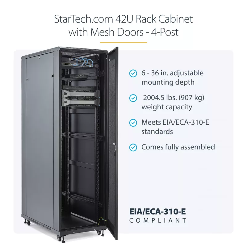 StarTech.com Rack de servidor 4 postes 42U, armario de datos de 19