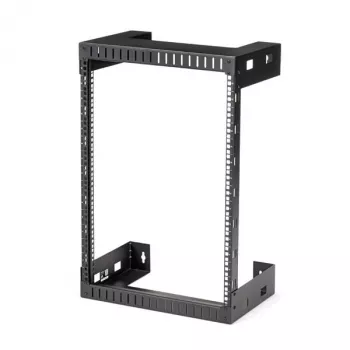 StarTech.com rack de red de pared 15U 19 inch – 12 inch de profundidad, rack de servidor de 2 postes open frame para equipos de datos/AV/IT/informática/panel de parcheo con tuercas enjauladas y tornillos, capacidad de carga 90 kg, negro