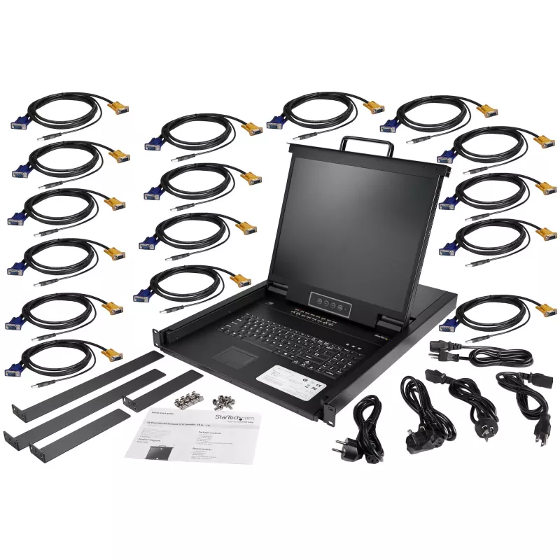 StarTech.com Consola KVM para rack de 16 puertos con cables de 1,83 m - Conmutador KVM integrado con monitor LCD de 19 pulgadas - Cajón KVM LCD 1HE-LCD-KV totalmente equipado - OSD-KVM - Duradero, 50.000 horas MTBF - Compatible con USB y VGA