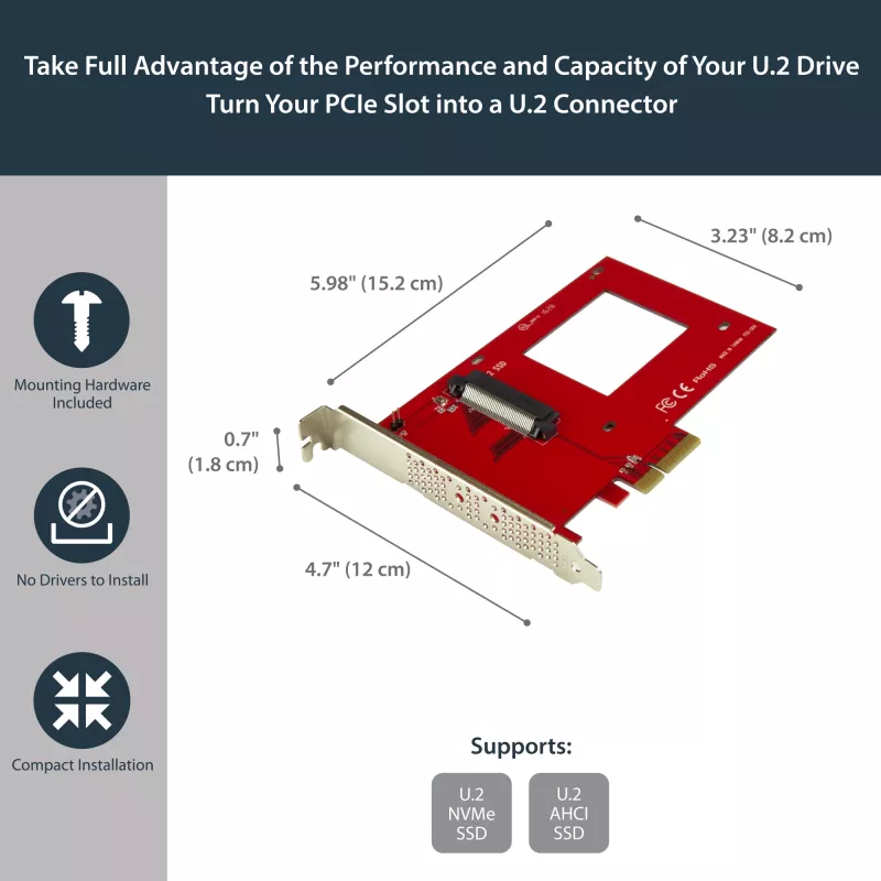 StarTech.com PEX4SFF8639 adaptador de U.2 a PCIe para SSD U.2 NVMe de 2,5 pulgadas, SFF-8639, x4 PCIe 3.0