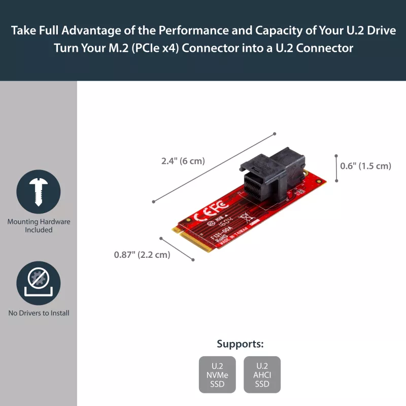StarTech.com tarjeta adaptadora host U.2 (SFF-8643) a M.2 PCI Express 3.0 x4 para SSD U.2 NVMe de 2,5