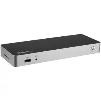 StarTech.com dock USB-C – doble monitor HDMI y DisplayPort 4K 30 Hz – estación de acoplamiento para portátil USB Type-C 60 W Power Delivery, SD, hub USB-A 3.0 de 4 puertos, GbE, audio – compatible con Thunderbolt 3