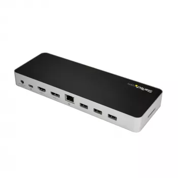 StarTech.com dock USB-C – doble monitor HDMI y DisplayPort 4K 30 Hz – estación de acoplamiento para portátil USB Type-C 60 W Power Delivery, SD, hub USB-A 3.0 de 4 puertos, GbE, audio – compatible con Thunderbolt 3