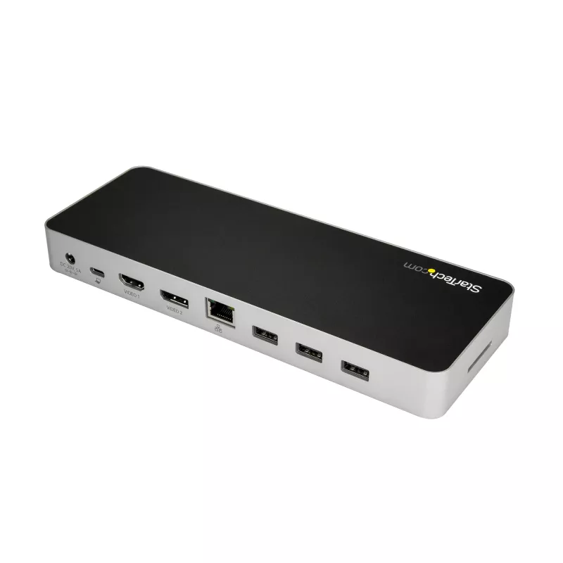 StarTech.com dock USB-C – doble monitor HDMI y DisplayPort 4K 30 Hz – estación de acoplamiento para portátil USB Type-C 60 W Power Delivery, SD, hub USB-A 3.0 de 4 puertos, GbE, audio – compatible con Thunderbolt 3
