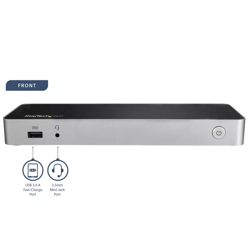 StarTech.com dock USB-C – doble monitor HDMI y DisplayPort 4K 30 Hz – estación de acoplamiento para portátil USB Type-C 60 W Power Delivery, SD, hub USB-A 3.0 de 4 puertos, GbE, audio – compatible con Thunderbolt 3