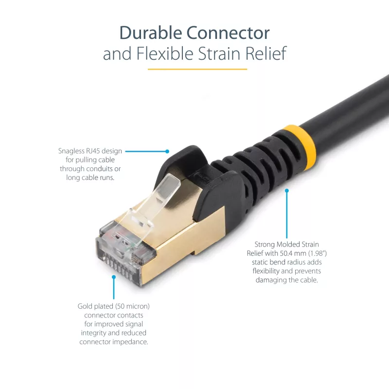 StarTech.com cable Ethernet CAT6a de 0,50 m – 10 Gigabit apantallado, snagless RJ45 100W PoE patch – cable de red 10GbE STP con alivio de tensión – negro probado individualmente/cableado certificado UL/TIA