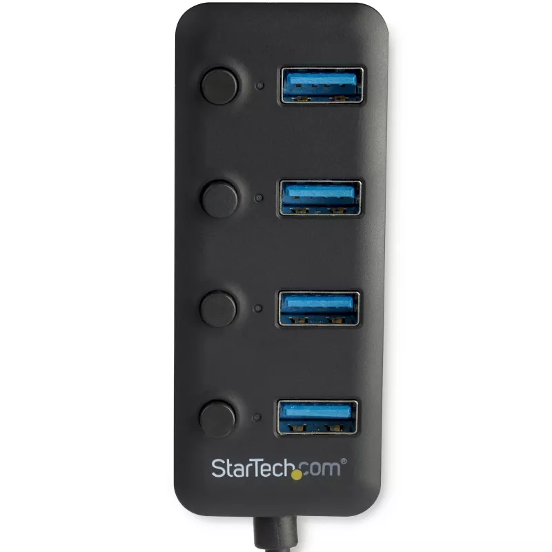 StarTech.com Hub USB 3.0 de 4 puertos – USB-A a 4x USB 3.0 Tipo A con interruptores individuales de encendido/apagado por puerto – SuperSpeed 5 Gbit/s USB 3.1/3.2 Gen 1 – alimentado por bus USB – portátil – cable fijo de 25 cm~Hub USB 3.0 de 4 puertos – USB-A a 4x USB 3.0 Tipo A con interruptores individuales de encendido/apagado por puerto – SuperSpeed USB 3.2 Gen 1 (5 Gbit/s) – alimentado por