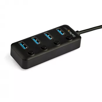 StarTech.com hub USB-C de 4 puertos – USB-C a 4x puertos USB 3.0 Type-A con interruptores de encendido/apagado individuales – SuperSpeed 5 Gbit/s USB 3.1/3.2 Gen 1 – alimentado por bus USB – portátil – cable fijo de 25 cm