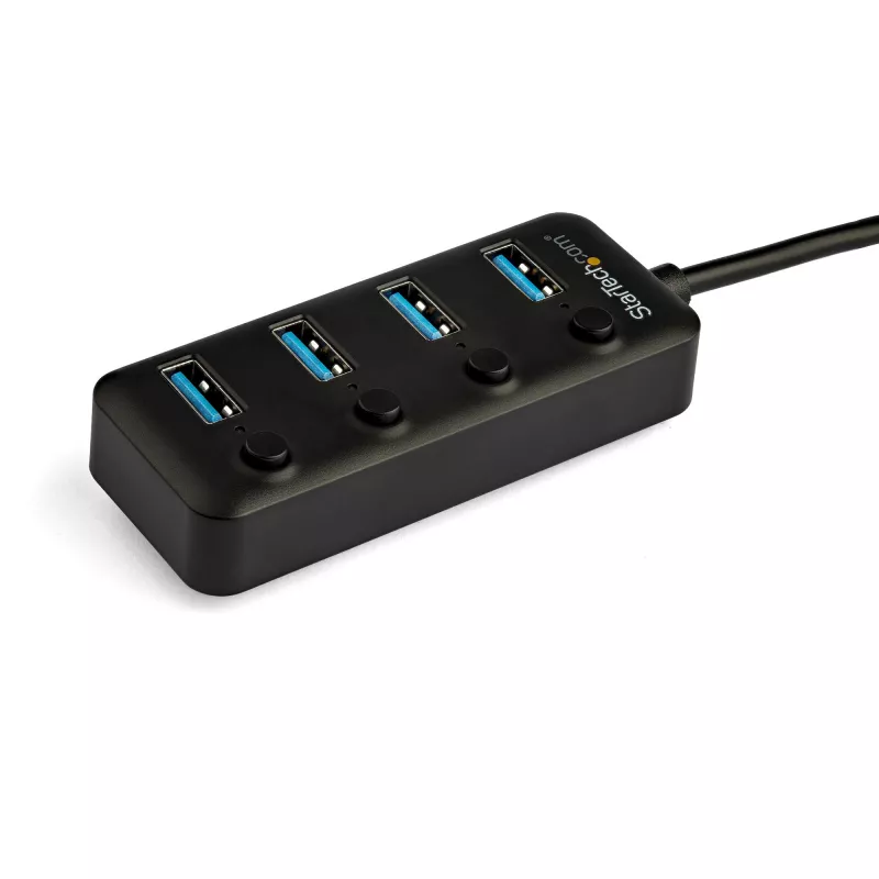 StarTech.com hub USB-C de 4 puertos – USB-C a 4x puertos USB 3.0 Type-A con interruptores de encendido/apagado individuales – SuperSpeed 5 Gbit/s USB 3.1/3.2 Gen 1 – alimentado por bus USB – portátil – cable fijo de 25 cm