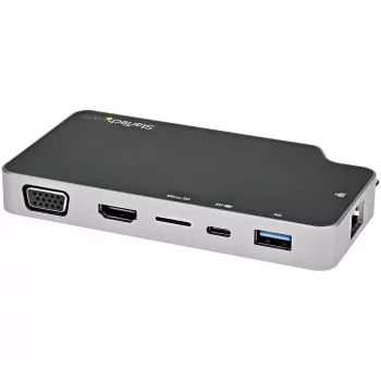 StarTech.com Adaptador multipuerto USB-C – USB-C a vídeo HDMI 4K o VGA con Power Delivery 100W passthrough, hub USB de 2 puertos 10Gbps, MicroSD, GbE – Mini dock de viaje USB 3.1 Gen 2 Type-C