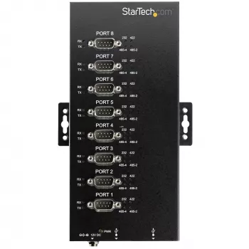 StarTech.com Hub serie de 8 puertos Adaptador USB a RS232/RS485/RS422 – Hub convertidor serie USB 2.0 a DB9 industrial – Certificado IP30 – Hub serie de metal montable en carril DIN – Protección ESD 15 kV