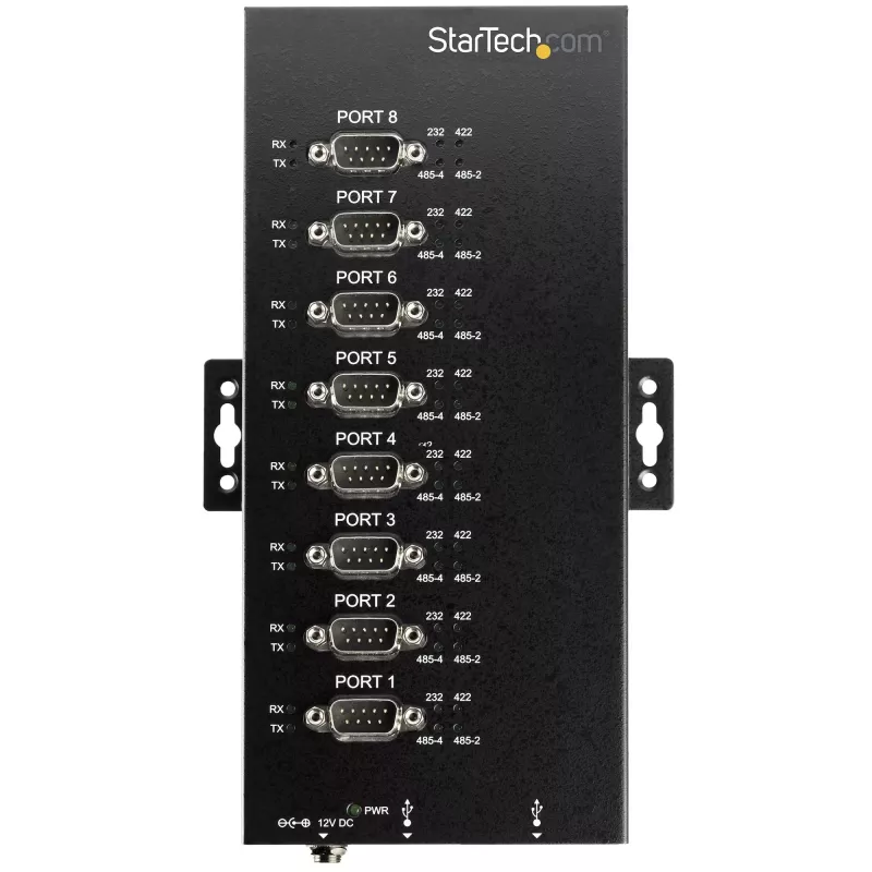 StarTech.com Hub serie de 8 puertos Adaptador USB a RS232/RS485/RS422 – Hub convertidor serie USB 2.0 a DB9 industrial – Certificado IP30 – Hub serie de metal montable en carril DIN – Protección ESD 15 kV