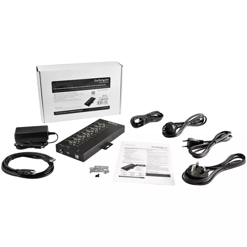 StarTech.com Hub serie de 8 puertos Adaptador USB a RS232/RS485/RS422 – Hub convertidor serie USB 2.0 a DB9 industrial – Certificado IP30 – Hub serie de metal montable en carril DIN – Protección ESD 15 kV