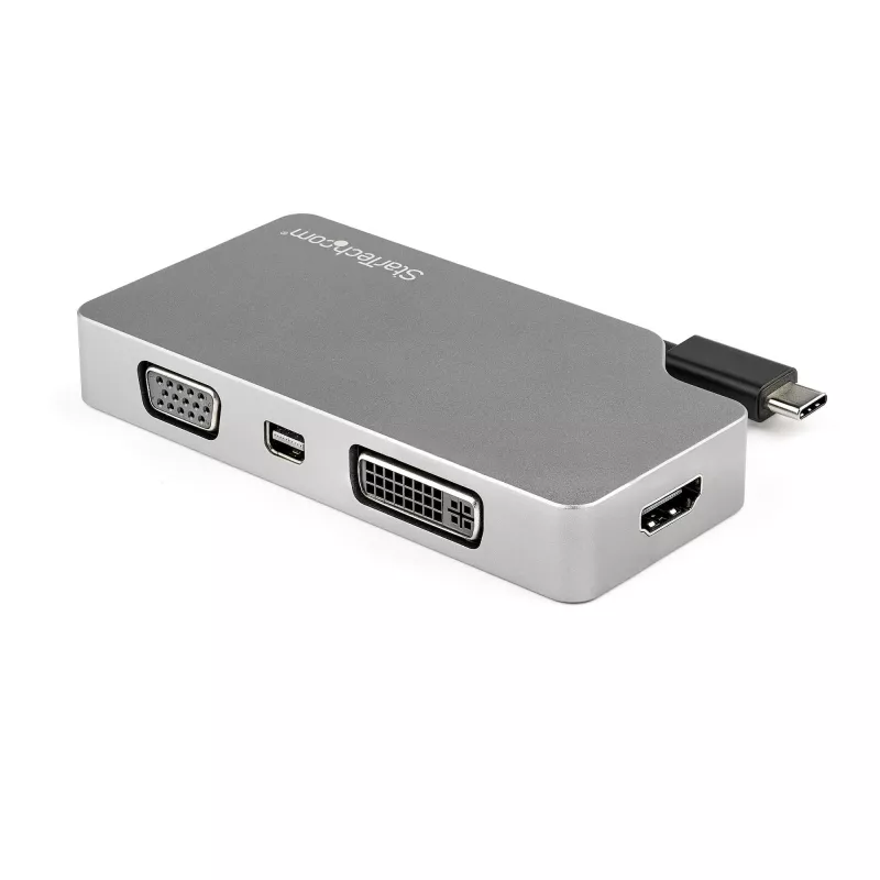 StarTech.com Adaptador de vídeo multipuerto USB-C con HDMI, VGA, Mini DisplayPort o DVI – Adaptador de monitor USB Type-C a HDMI 2.0 o mDP 1.2 (4K 60 Hz) – VGA o DVI (1080p) – Aluminio gris espacial