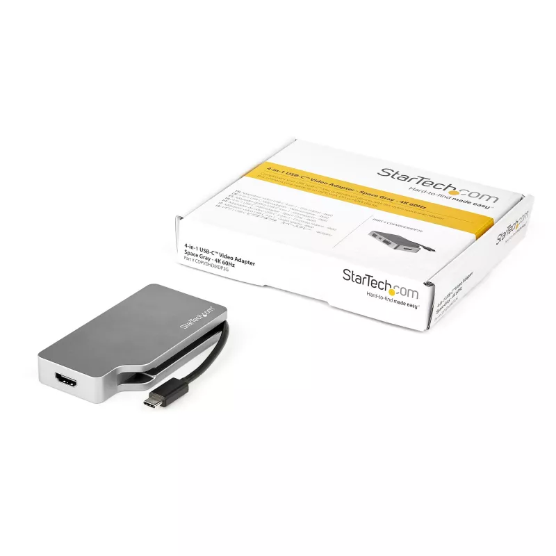 StarTech.com Adaptador de vídeo multipuerto USB-C con HDMI, VGA, Mini DisplayPort o DVI – Adaptador de monitor USB Type-C a HDMI 2.0 o mDP 1.2 (4K 60 Hz) – VGA o DVI (1080p) – Aluminio gris espacial