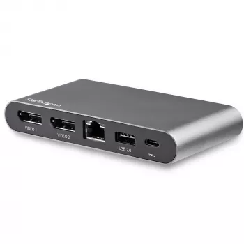 StarTech.com Dock USB-C – DisplayPort dual para monitor 4K – Estación de acoplamiento mini para portátil – Power Delivery 100 W passthrough – GbE, hub USB-A de 2 puertos – Adaptador multipuerto USB Type-C – Cable de 1 m